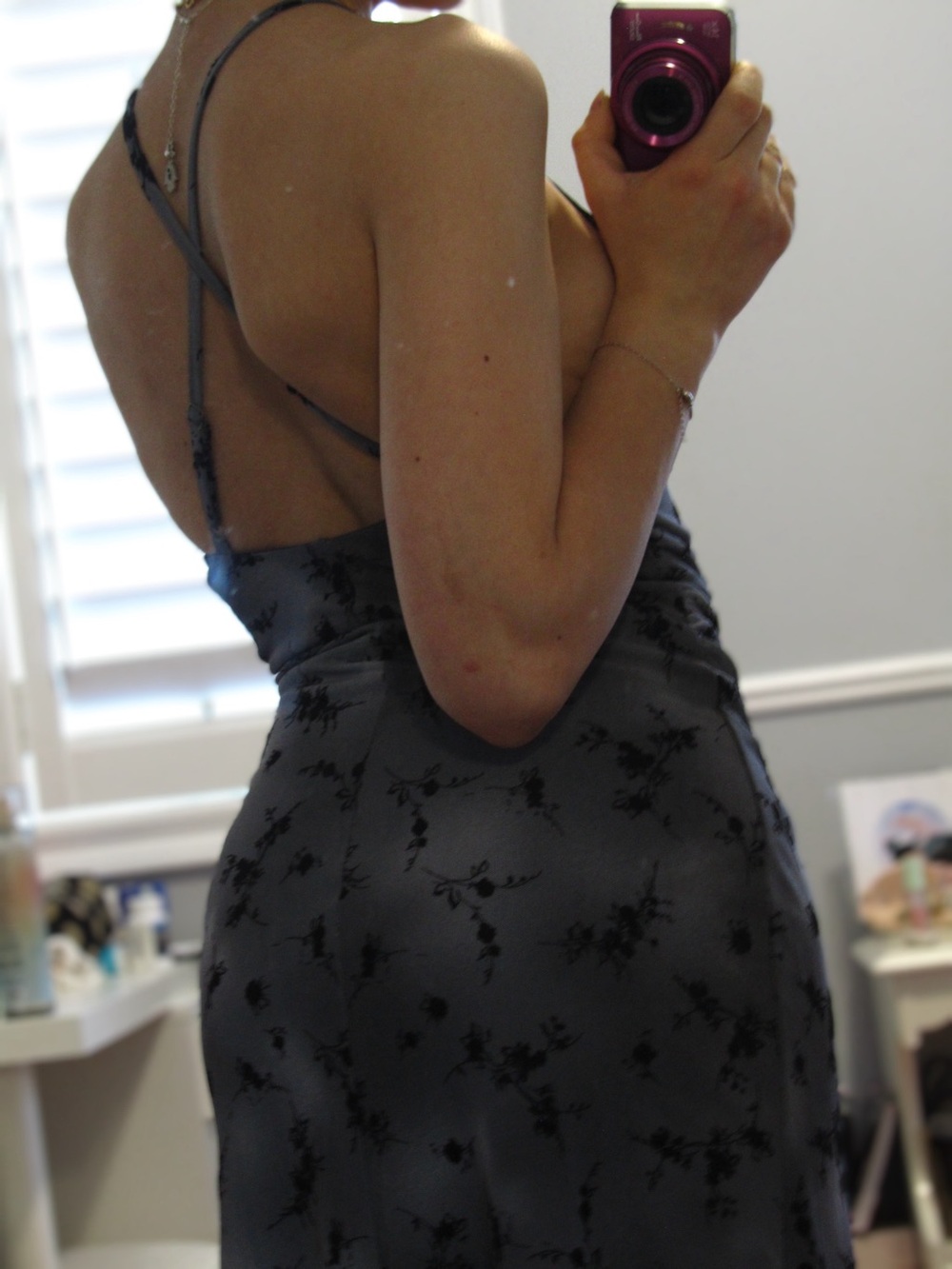 Mesh Charcoal Gray Floral Slip Dress